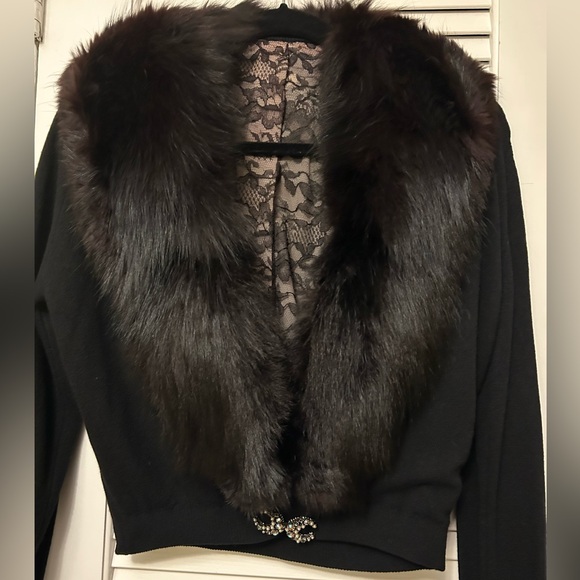 Vintage RARE Harel Fox Fur Collar Cashmere Sweater Size Medium - Picture 6 of 12